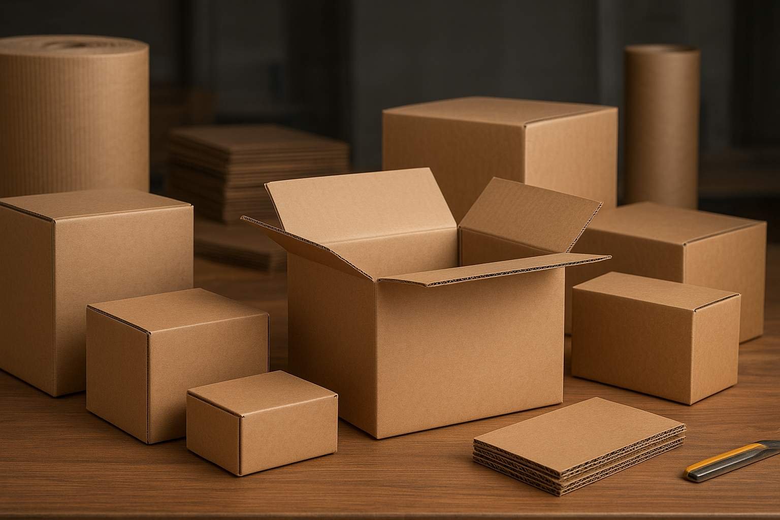 Corrugated Cardboard Arrangement on Wood