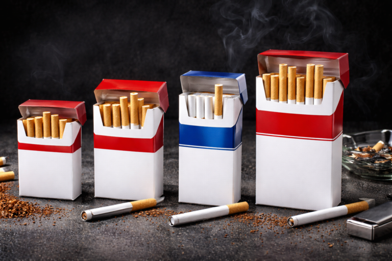 Cigarette packs and accessories on display