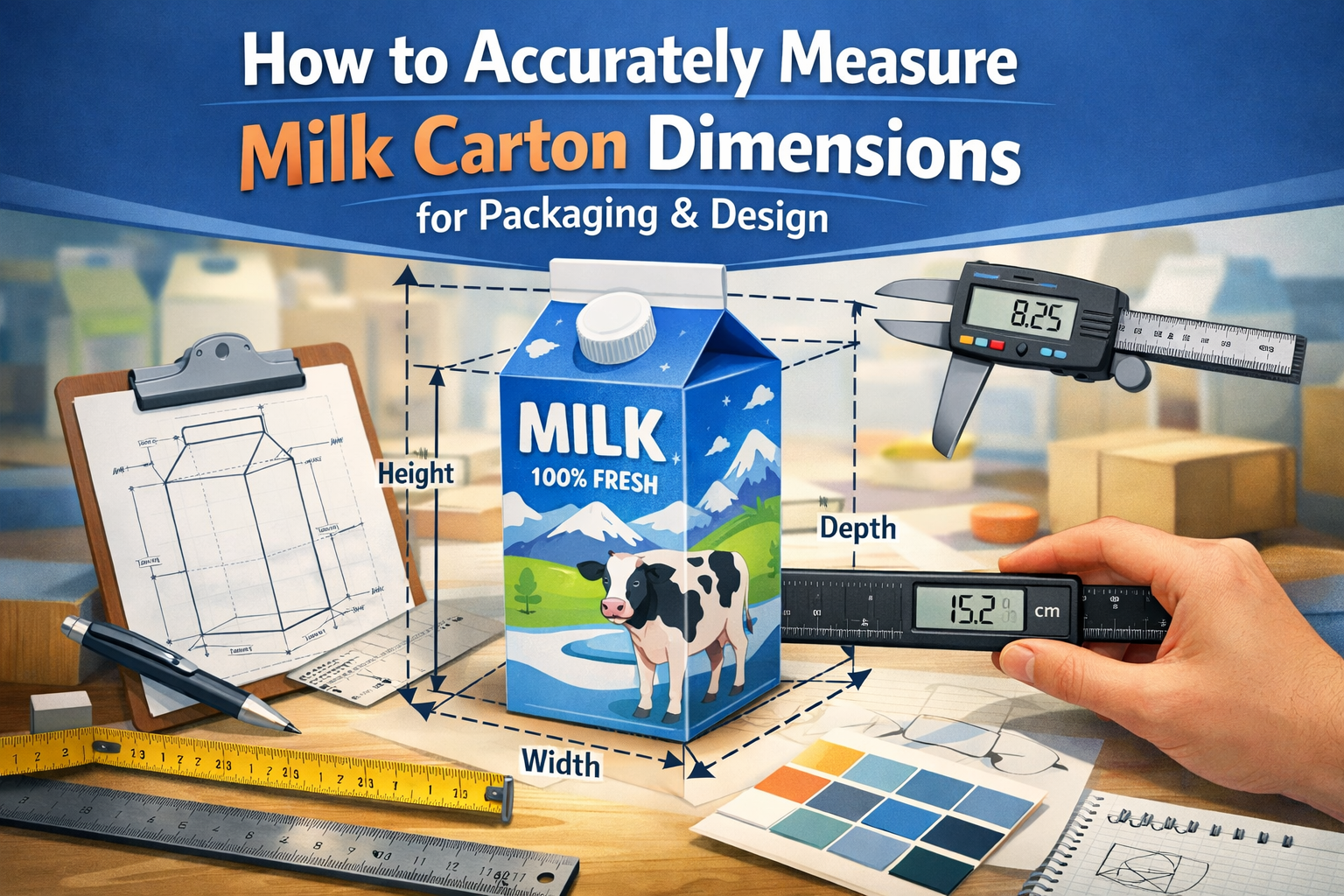 Measuring milk carton dimensions for design