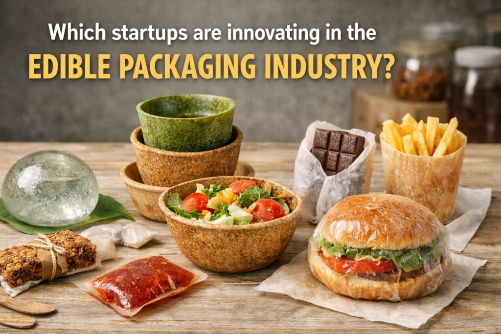 Which startups are innovating in the edible packaging industry?