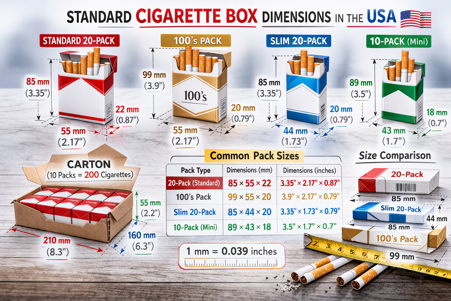 cigarette box dimensions
