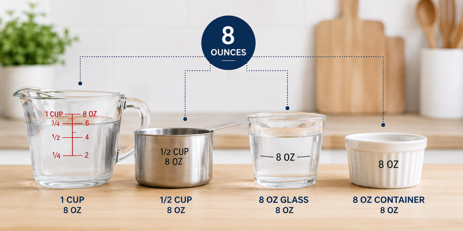 Accurate Measuring of 8 Ounces in Cups and Containers