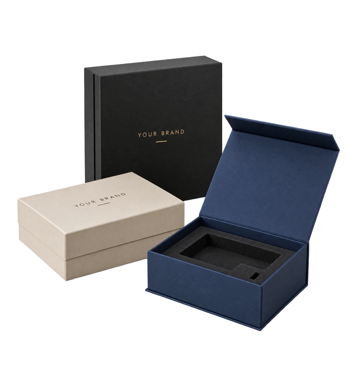 Custom rigid gift boxes with magnetic lids and foam inserts by Boxit Packages